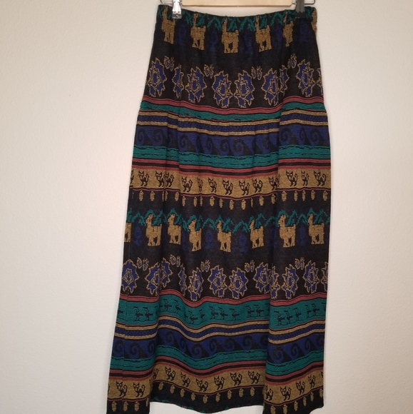 Vintage Melrose Knits Peruvian-motif modest maxi skirt double-knit - Picture 5 of 7